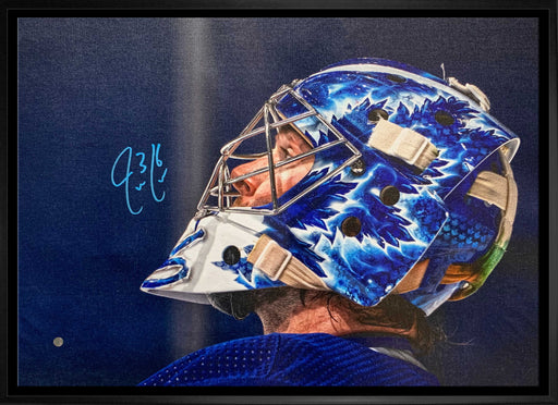 Jack Campbell Toronto Maple Leafs Signed Framed 20x29 Mask Close-Up Canvas - Frameworth Sports Canada 