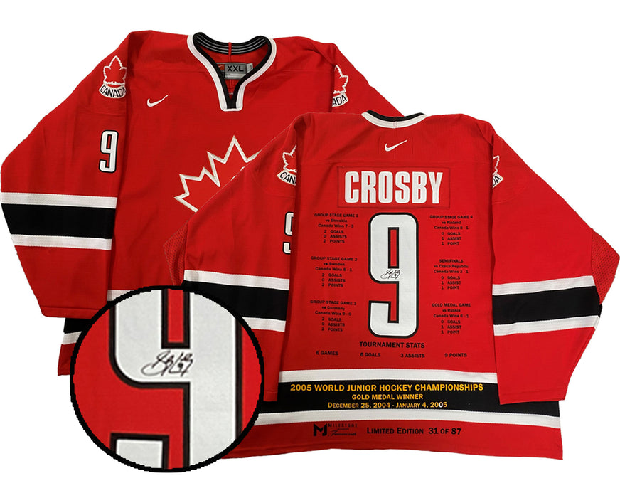 Sidney Crosby Signed Milestone Canada Red Nike 2005 WJC #9 Jersey (Limited Edition of 87)