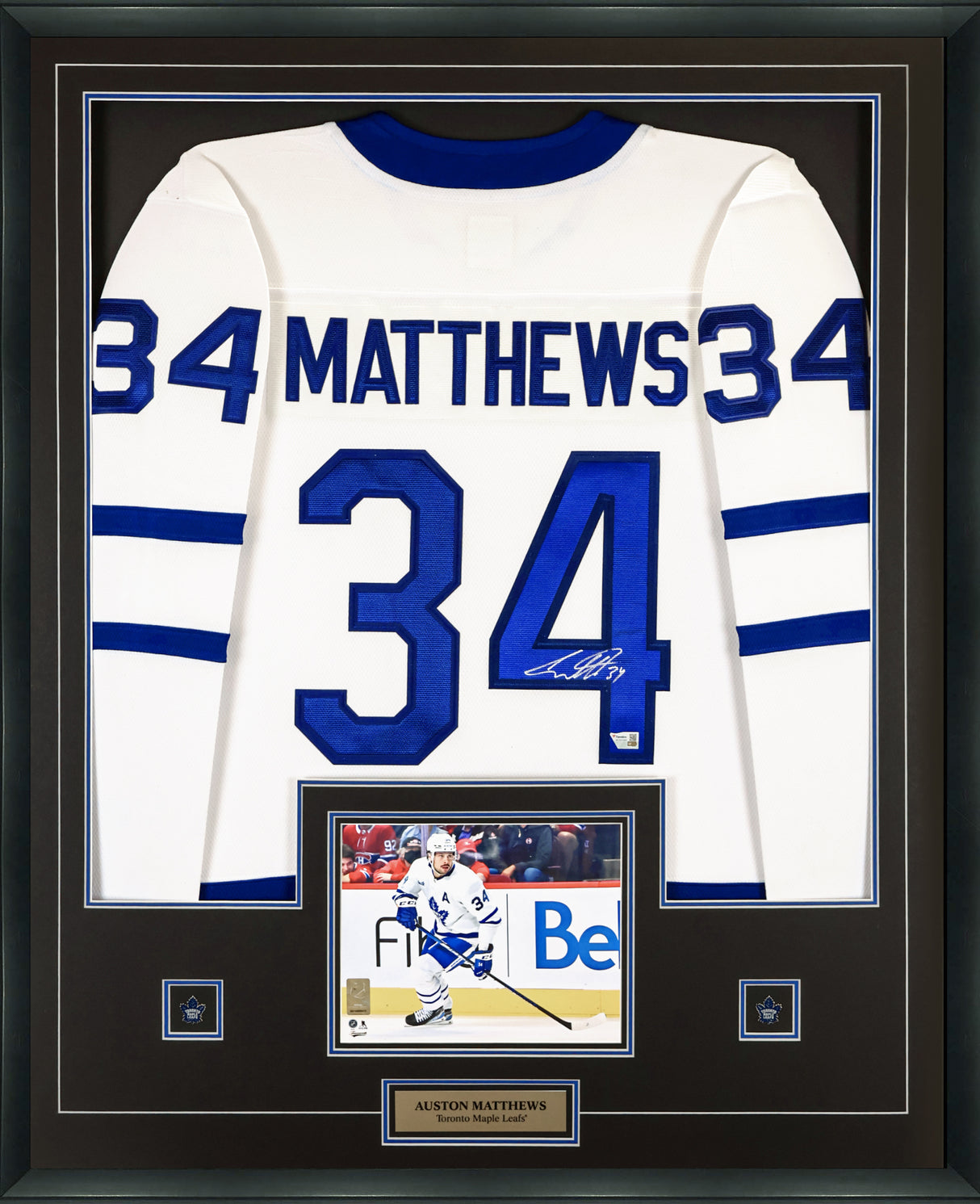Auston Matthews Signed Jersey Framed Toronto Maple Leafs White Fanatics Breakaway