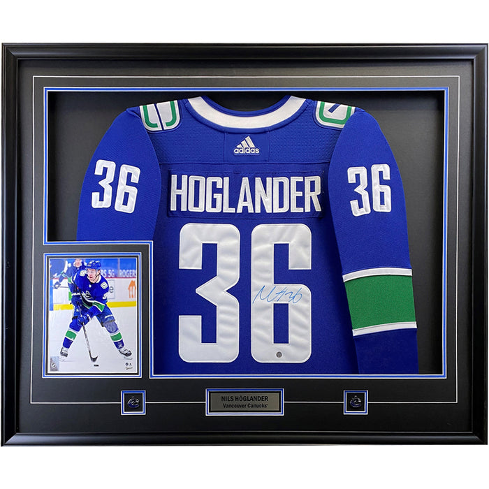 Nils Hoglander Signed Framed Vancouver Canucks Blue Adidas Authentic Rookie Jersey - Frameworth Sports Canada 