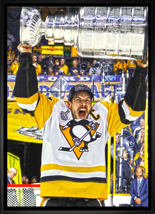 Sidney Crosby Pittsburgh Penguins Framed 20x29 Raising Stanley Cup Canvas