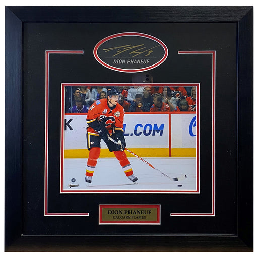 Dion Phaneuf Calgary Flames Signed Framed Print with 8x10 Action Photo - Frameworth Sports Canada 
