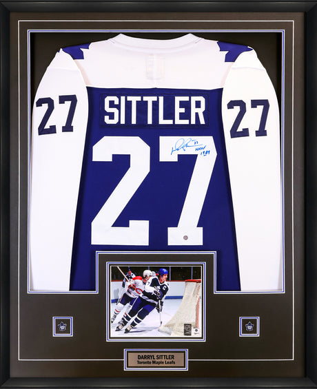 Darryl Sittler Signed Framed Jersey Maple Leafs Replica Fanatics Blue Inscr "HHOF 1989" - AUCTION