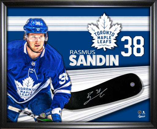 Rasmus Sandin Signed Framed PhotoGlass Toronto Maple Leafs Stickblade - Frameworth Sports Canada 