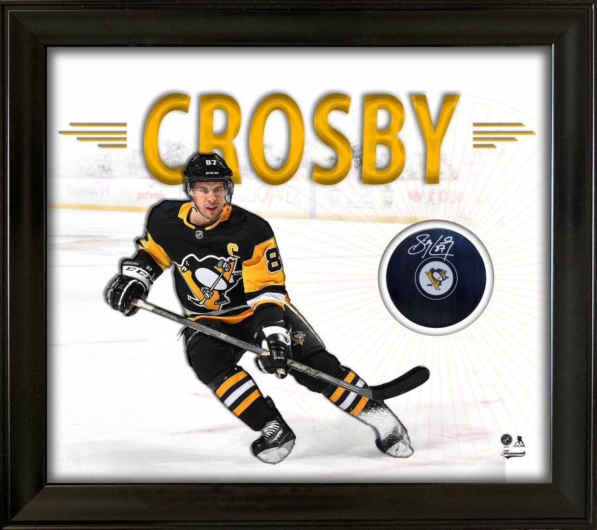 Sidney Crosby Signed White PhotoGlass Framed Pittsburgh Penguins Puck