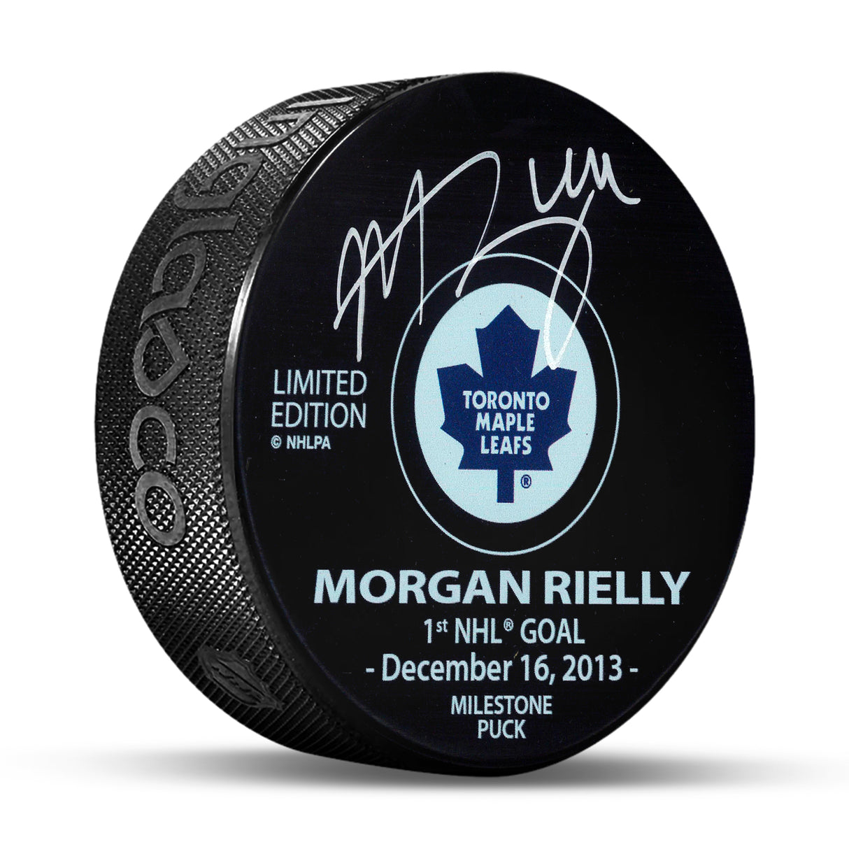 Morgan Rielly Signed 1st Goal Milestone Toronto Maple Leafs Puck LE of 144