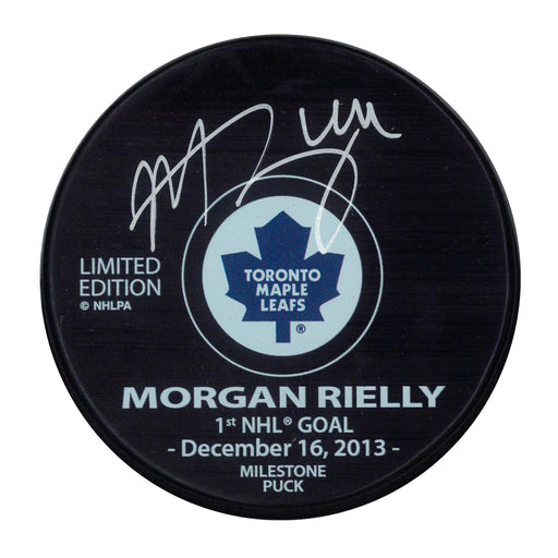 Morgan Rielly Signed 1st Goal Milestone Toronto Maple Leafs Puck LE of 144 - Frameworth Sports Canada 