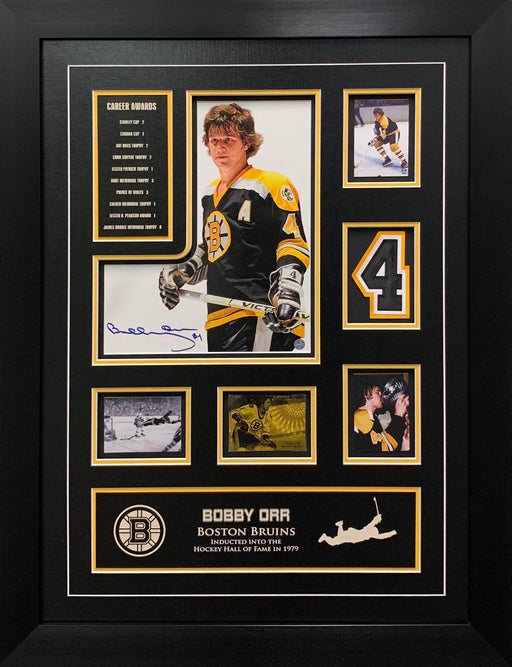 Bobby Orr Boston Bruins Signed Framed 10x13 Photo with Cards Black Mat - Frameworth Sports Canada 