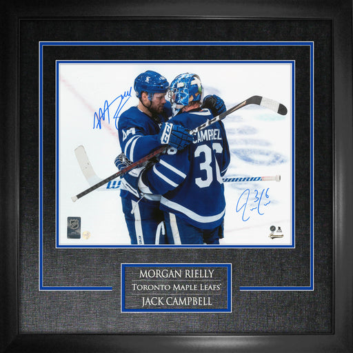 Morgan Rielly & Jack Campbell Dual Signed Framed 11x14 Celebration Photo - Frameworth Sports Canada 