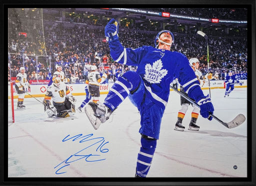 Mitch Marner Toronto Maple Leafs Signed Framed 20x29 Leg Kick Celebration Horizontal Canvas - Frameworth Sports Canada 