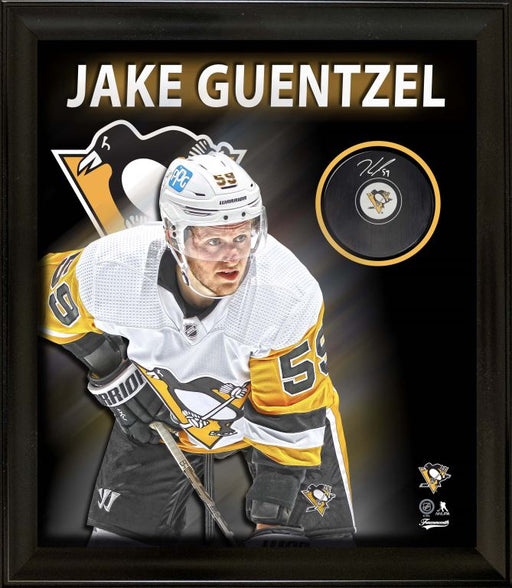 Jake Guentzel Signed Framed PhotoGlass Pittsburgh Penguins Autograph Series Puck - Frameworth Sports Canada 