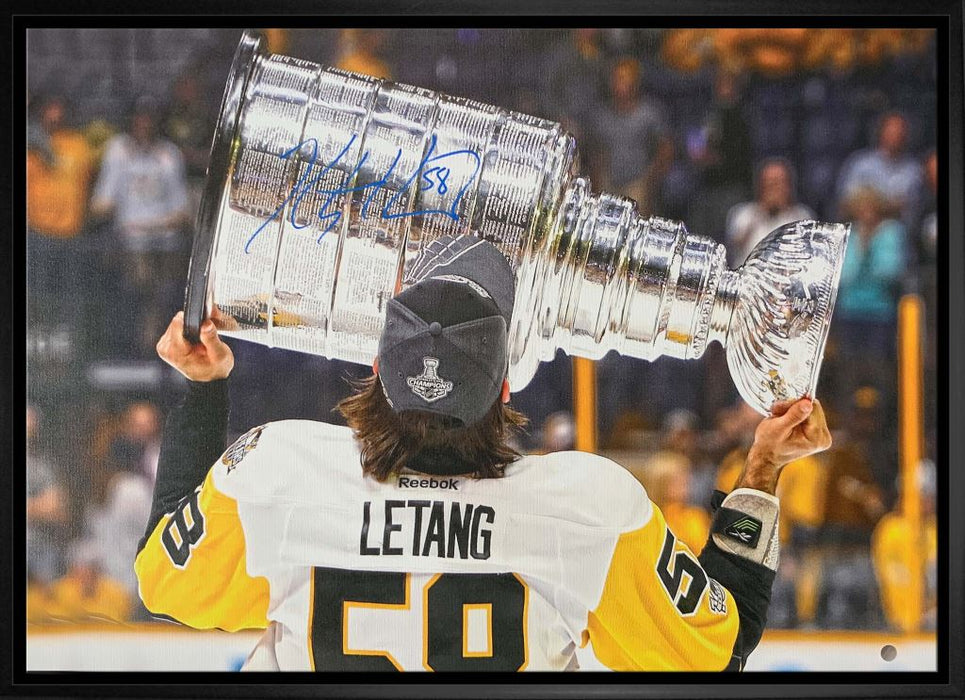 Kris Letang Pittsburgh Penguins Signed Framed 20x29 Back View Kissing Cup Canvas