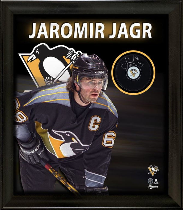 Jaromir Jagr Signed Framed PhotoGlass Pittsburgh Penguins Puck - Frameworth Sports Canada 