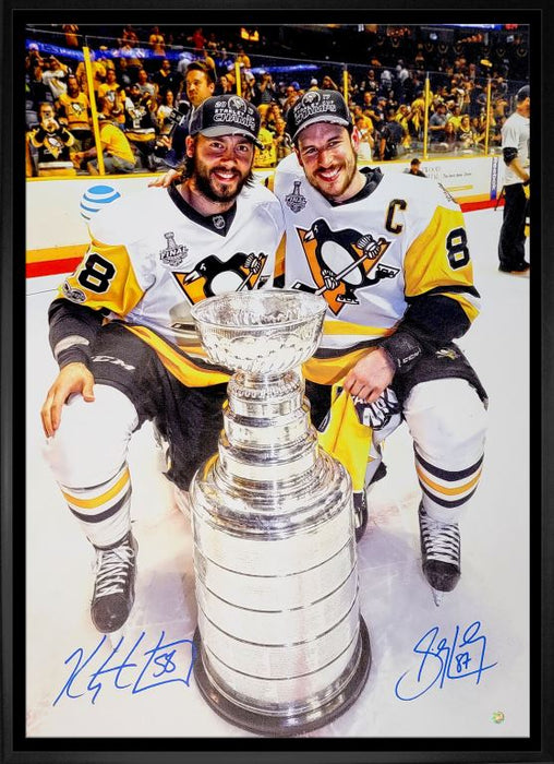 Sidney Crosby & Kris Letang Pittsburgh Penguins Dual-Signed Framed 20x29 Posed with the Stanley Cup Canvas - Frameworth Sports Canada 