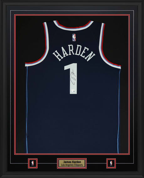 James Harden Signed Jersey Framed 34x42 Los Angeles Clippers Nike Blue Icon Swingman - AUCTION