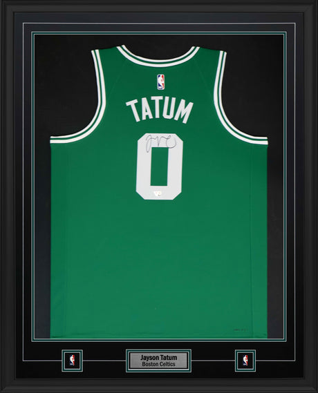 Jayson Tatum Signed Jersey Framed 34x42 Boston Celtics Green Nike 2022-2023 Icon Edition Swingman - AUCTION