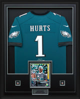 Jalen Hurts Signed Framed 34x42 Philadelphia Eagles Super Bowl LIX Champions Nike Green Game Jersey - AUCTION