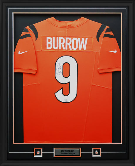 Joe Burrow Signed Framed 34x42 Cincinnati Bengals Orange Nike Alternate Vapor Limited Jersey - AUCTION