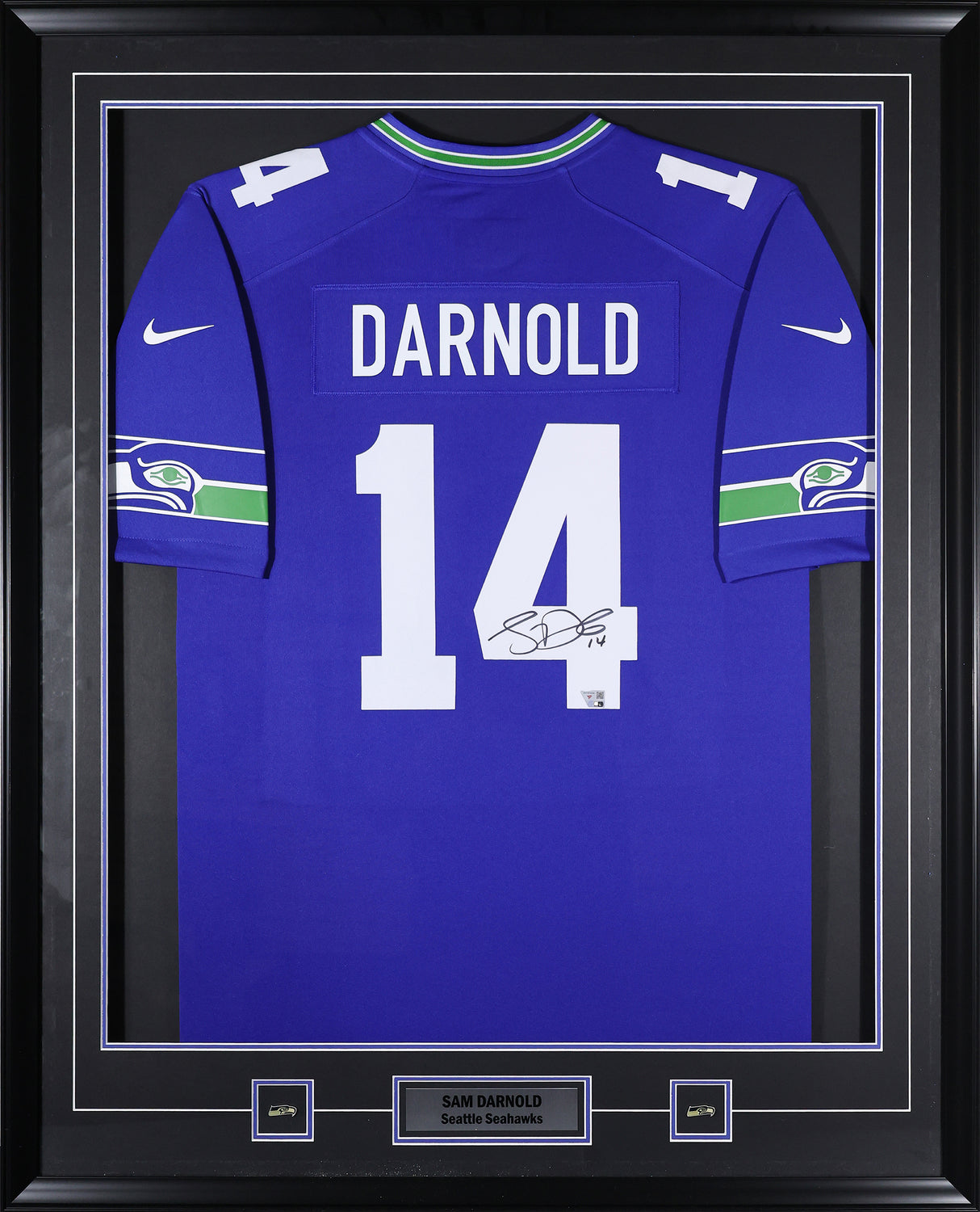 Sam Darnold Signed Framed 34x42 Seattle Seahawks Nike Royal Throwback Game Jersey - AUCTION