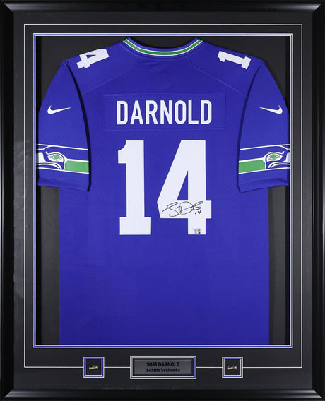 Sam Darnold Signed Framed 34x42 Seattle Seahawks Nike Royal Throwback Game Jersey - AUCTION