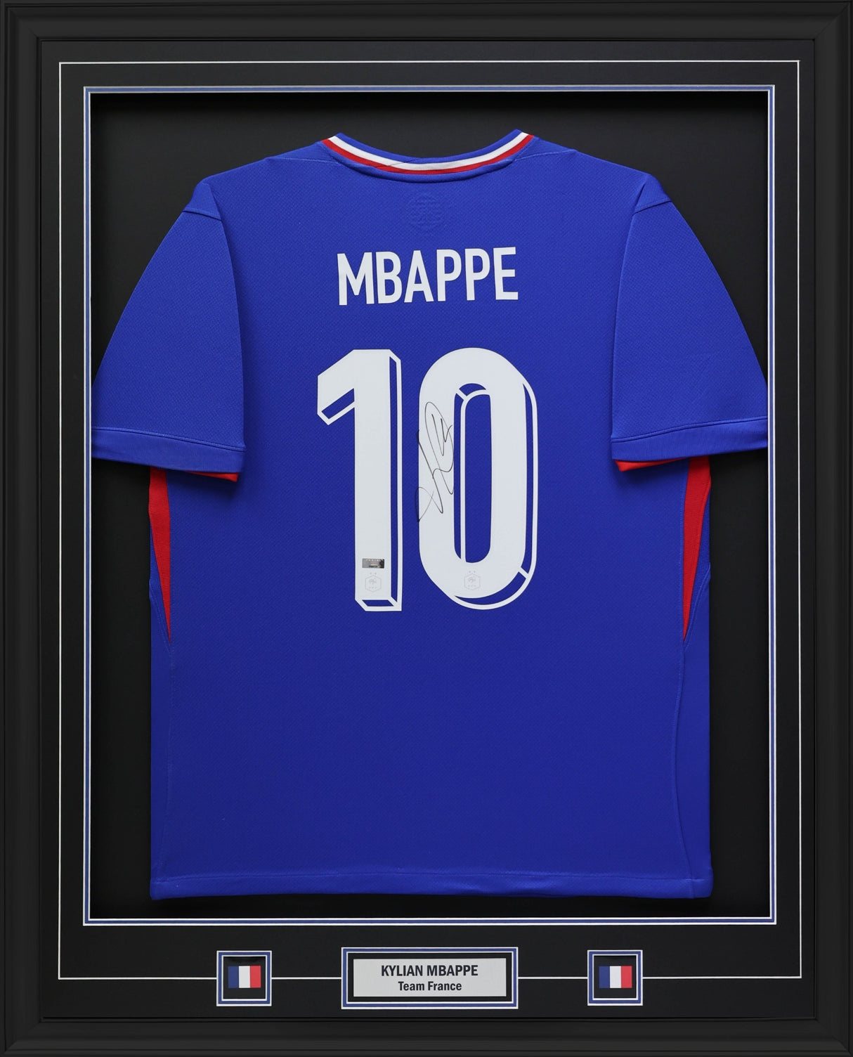 Kylian Mbappe Signed Jersey Framed 34x42 Blue Replica Home Jersey 2024 France National Team - AUCTION