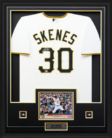 Paul Skenes Signed Framed 34x42 Pittsburgh Pirates White Nike Replica Jersey - AUCTION