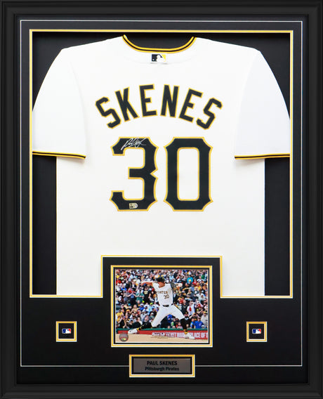 Paul Skenes Signed Framed 34x42 Pittsburgh Pirates White Nike Replica Jersey - AUCTION
