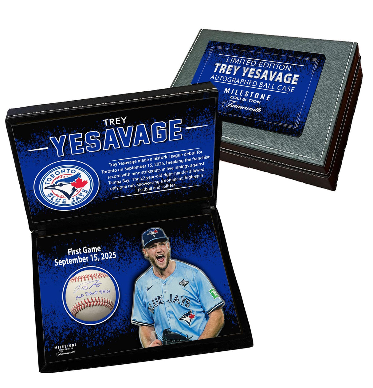 Trey Yesavage Signed Toronto Blue Jays Official Baseball with "MLB Debut 9/15/25" Inscription in Deluxe Case - AUCTION