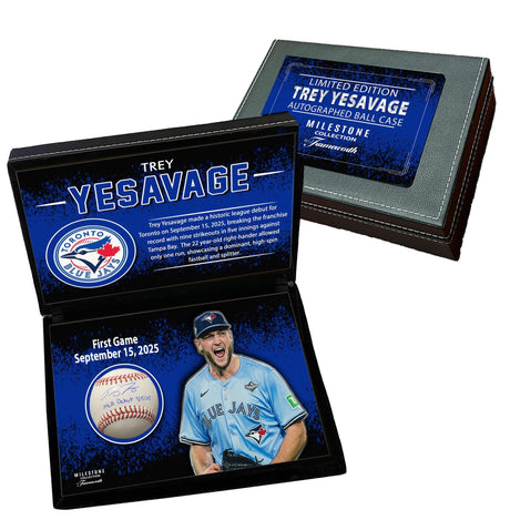 Trey Yesavage Signed Toronto Blue Jays Official Baseball with "MLB Debut 9/15/25" Inscription in Deluxe Case - AUCTION