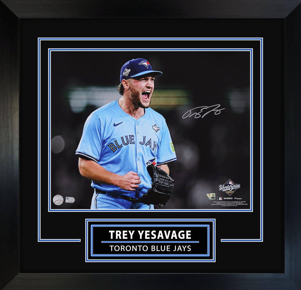 Trey Yesavage Signed Framed 16x20 Photo Toronto Blue Jays 2025 World Series Game 5 12 Strikeout Screaming Celebration - AUCTION