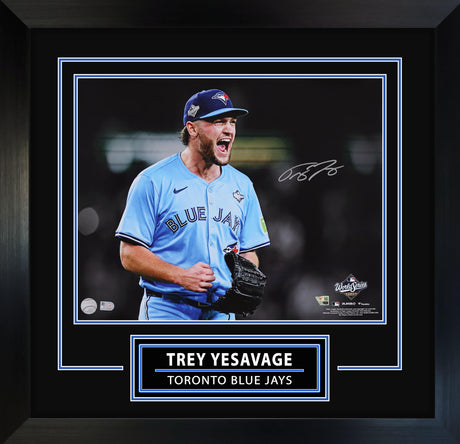 Trey Yesavage Signed Framed 16x20 Photo Toronto Blue Jays 2025 World Series Game 5 12 Strikeout Screaming Celebration - AUCTION