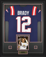 Tom Brady Signed Framed 34x42 New England Patriots Navy Nike Elite Jersey - AUCTION