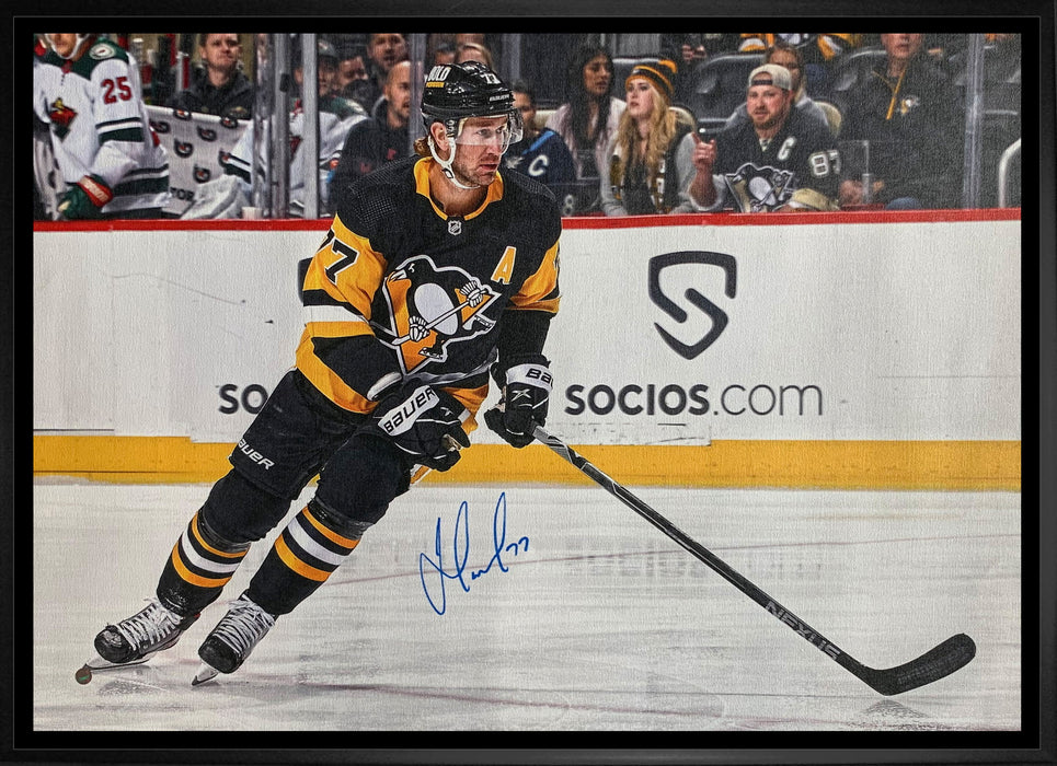 Jeff Carter Pittsburgh Penguins Signed 20x29 Framed Canvas Penguins Black-H Skating