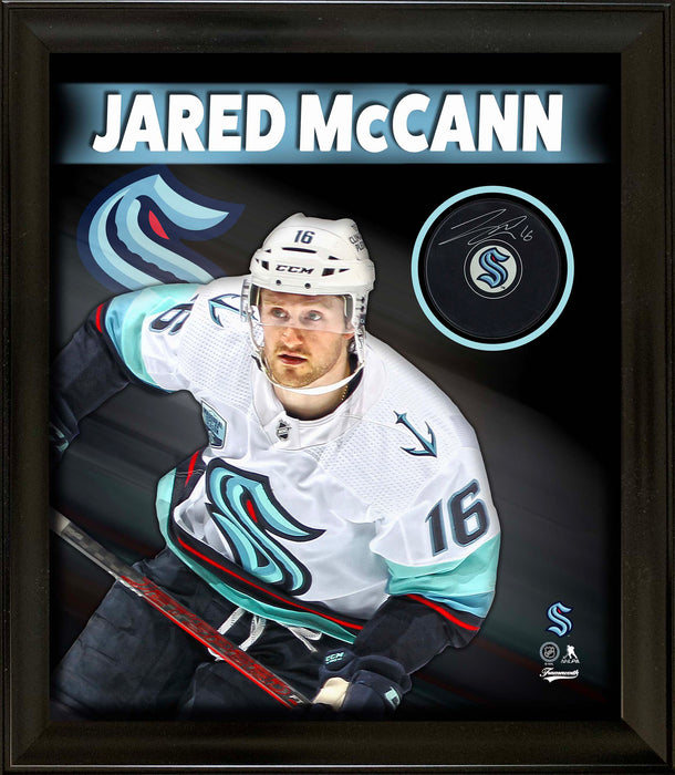 Jared McCann Signed PhotoGlass Framed Seattle Kraken Logo Autograph Series Puck - Frameworth Sports Canada 