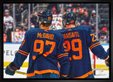 Connor McDavid and Leon Draisaitl 20x29 Framed Canvas Oilers Alternate Jersey Behind-H