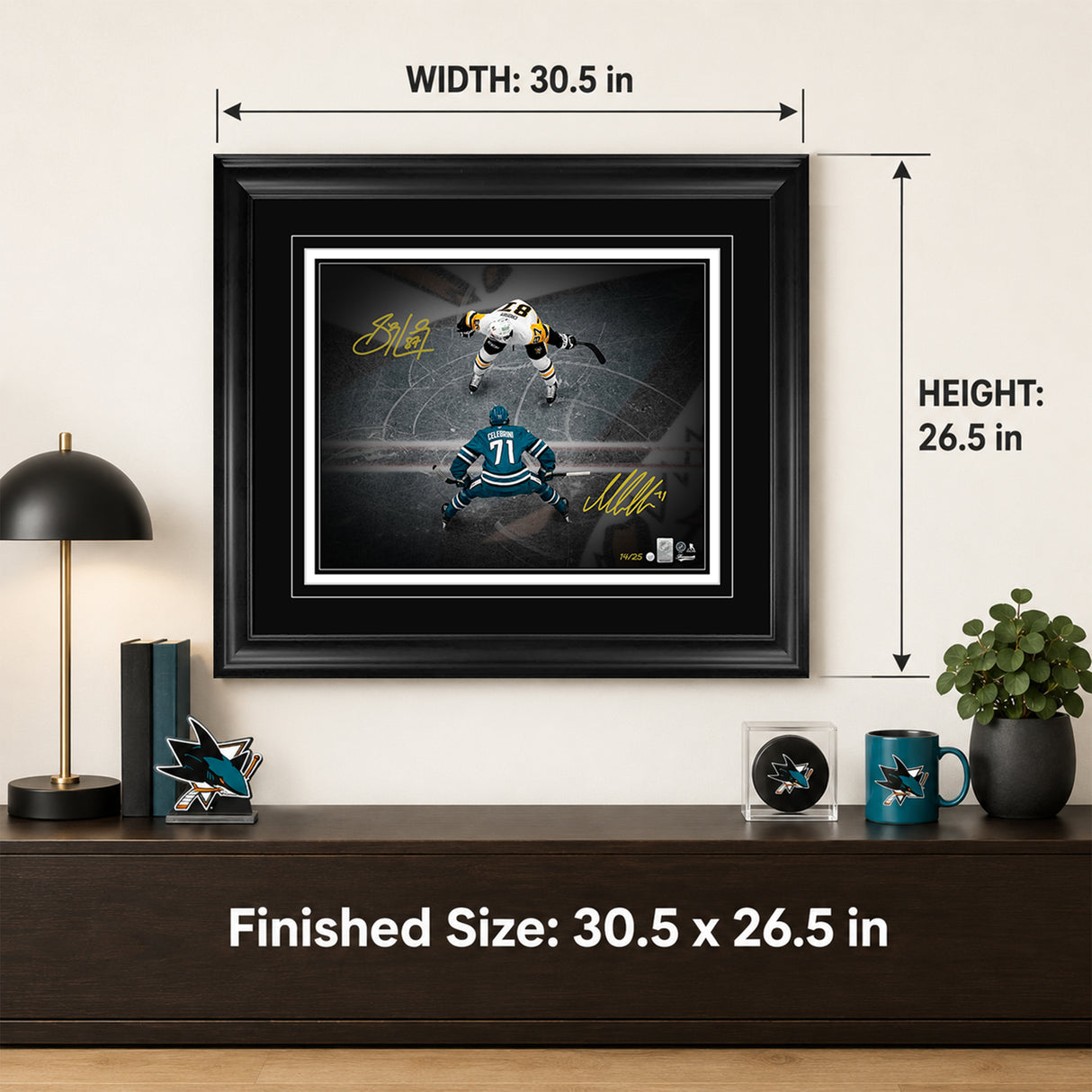 Macklin Celebrini and Sidney Crosby Dual Signed 16x20 Print Framed Face-Off Overhead Spotlight (Limited Edition of 25)