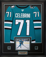 Macklin Celebrini signed framed San Jose Sharks home jersey