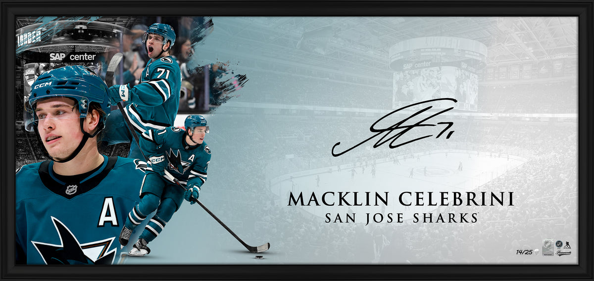 Macklin Celebrini Signed 18x40 Print Framed San Jose Sharks Oversize Autograph 1st Edition (Limited Edition of 25)