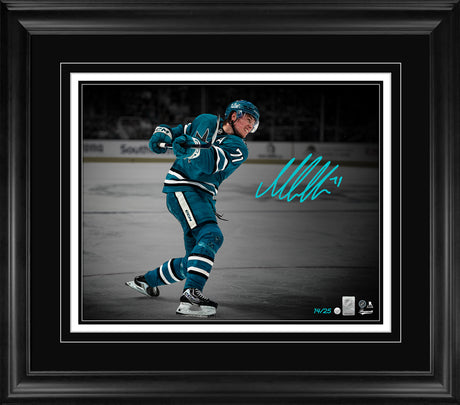 Macklin Celebrini signed framed San Jose Sharks action hockey print