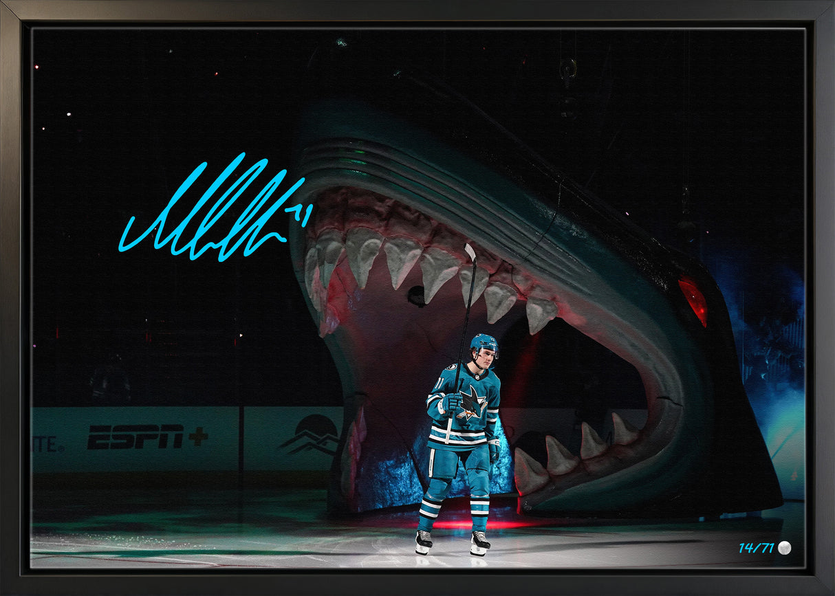 Macklin Celebrini signed framed San Jose Sharks NHL debut canvas
