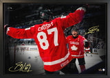 Macklin Celebrini and Sidney Crosby Dual Signed 20x29 Canvas Framed Signed 2026 IIHF Celebration Spotlight (Limited Edition of 8) - AUCTION