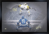 Macklin Celebrini and Sidney Crosby Dual Signed 24x36 Canvas Framed Face-Off Overhead (Limited Edition of 1)