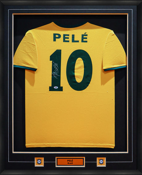 Pele Back Signed Framed 34x42 Brazil Retro Home Jersey - AUCTION