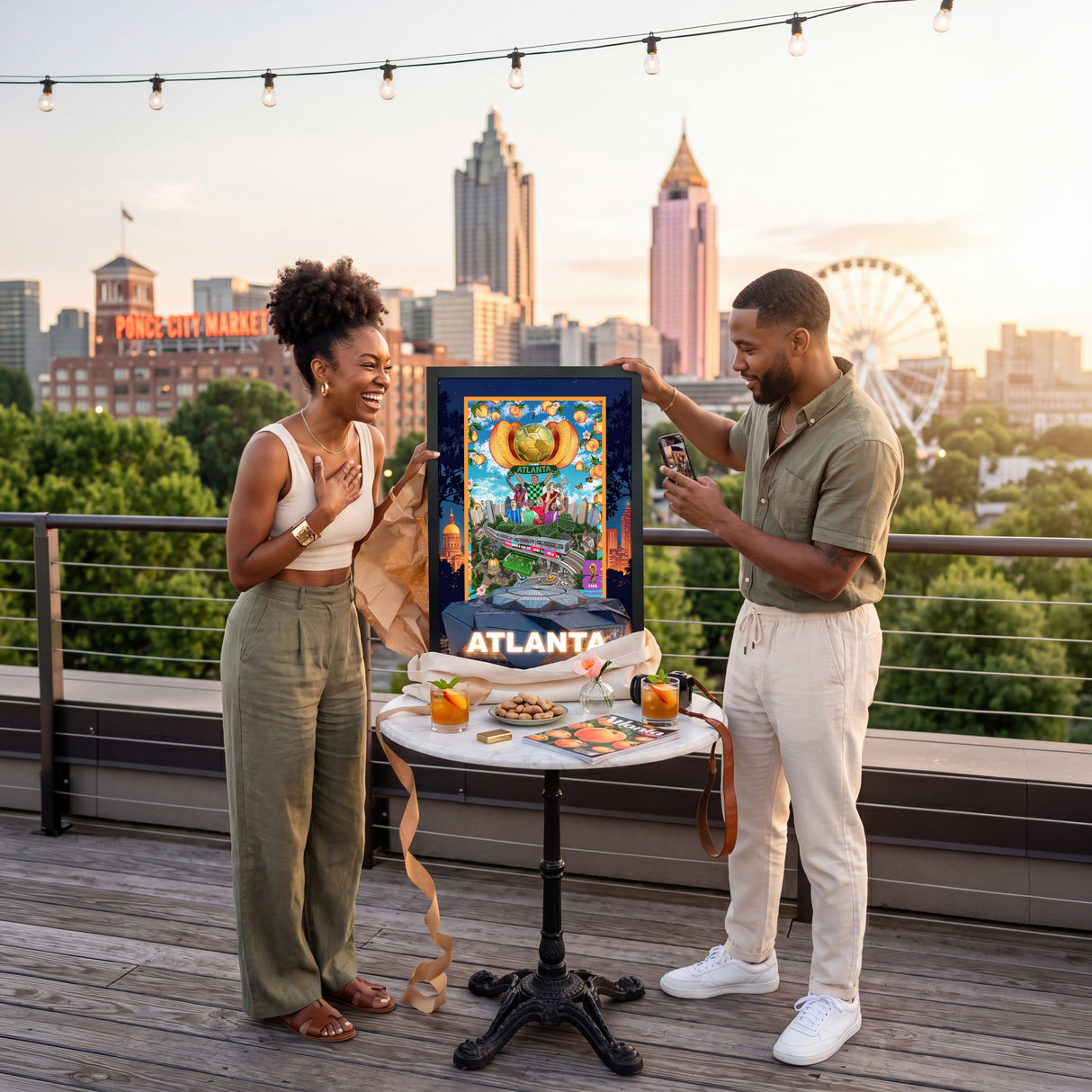 Atlanta FIFA World Cup 2026 Officially Licensed Framed Poster – Shadow Box Frame Behind Glass – Outside Two Person Gift