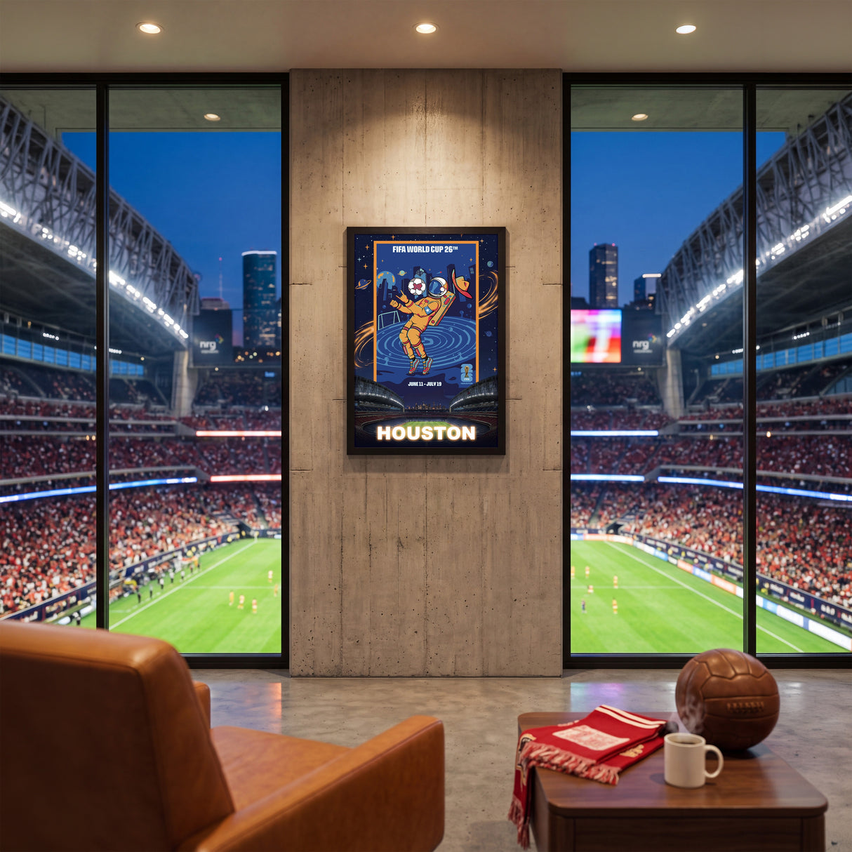Houston FIFA World Cup 2026 Officially Licensed Framed Poster – Shadow Box Frame Behind Glass – Stadium Inside Suite View