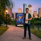 Houston FIFA World Cup 2026 Officially Licensed Framed Poster – Shadow Box Frame Behind Glass – Outside Man Holding