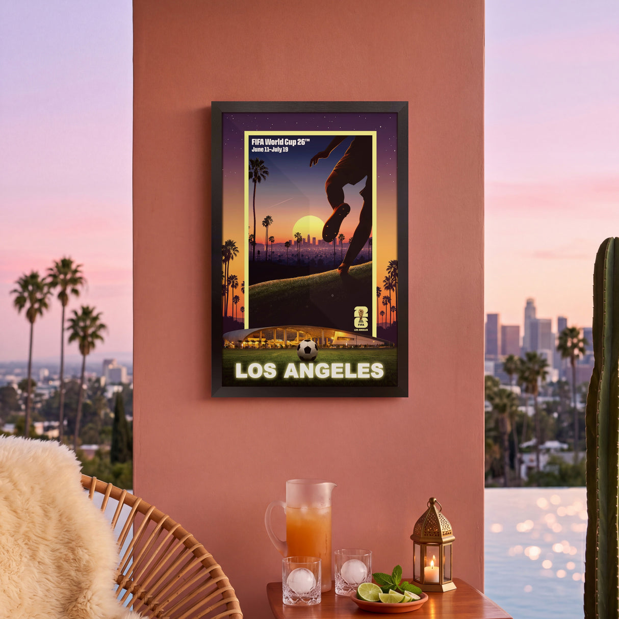 Los Angeles FIFA World Cup 2026 Officially Licensed Framed Poster – Shadow Box Frame Behind Glass – Home View