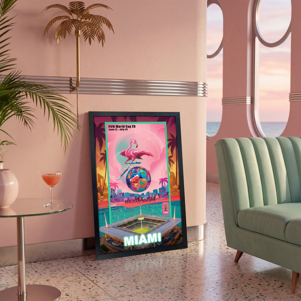 Miami FIFA World Cup 2026 Officially Licensed Framed Poster – Shadow Box Frame Behind Glass – Interior View