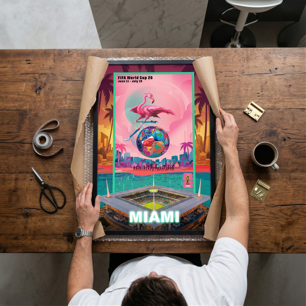 Miami FIFA World Cup 2026 Officially Licensed Framed Poster – Shadow Box Frame Behind Glass – Unboxing