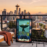 Seattle FIFA World Cup 2026 Officially Licensed Framed Poster – Shadow Box Frame Behind Glass – Balcony Terrace Skyline View